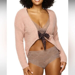 Felina Denali‎ Lounge Tie Front Cardigan In Tan 900634 Size Small